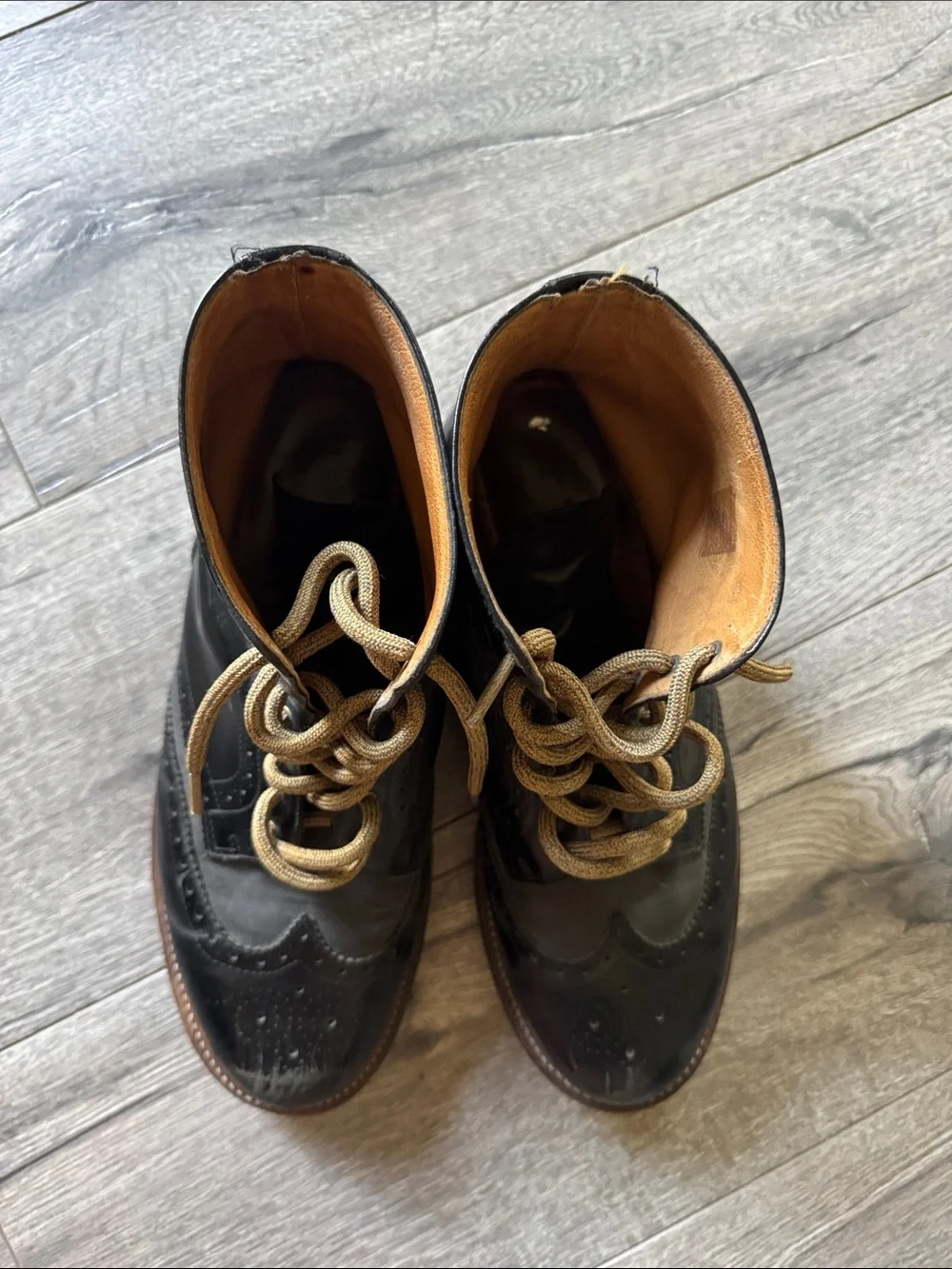 Dr. Martens Black Leather Chukka Brogue Boots with Tan Laces